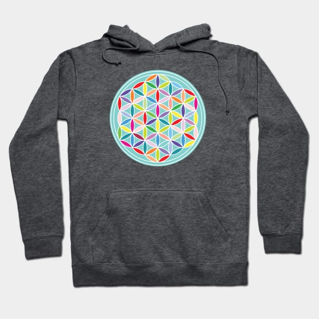 Flower of Life Multicolored on Blue Hoodie by NataliePaskell